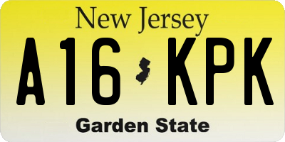NJ license plate A16KPK