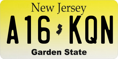 NJ license plate A16KQN
