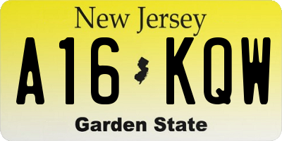 NJ license plate A16KQW