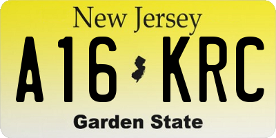 NJ license plate A16KRC