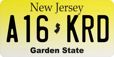 NJ license plate A16KRD