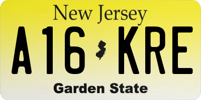 NJ license plate A16KRE
