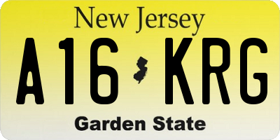 NJ license plate A16KRG