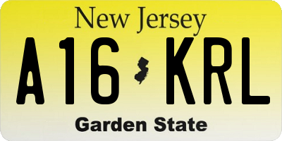 NJ license plate A16KRL
