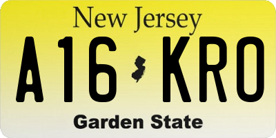 NJ license plate A16KRO