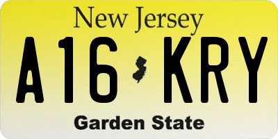 NJ license plate A16KRY