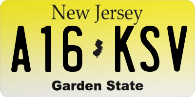 NJ license plate A16KSV