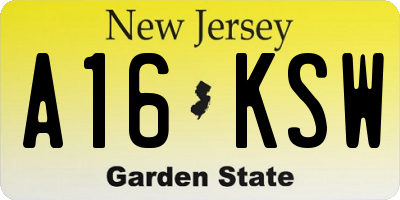 NJ license plate A16KSW