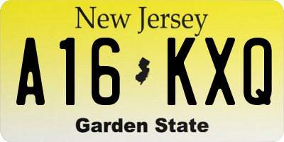 NJ license plate A16KXQ