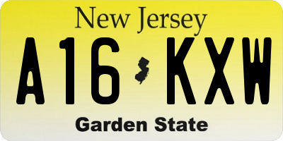 NJ license plate A16KXW