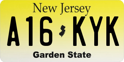 NJ license plate A16KYK
