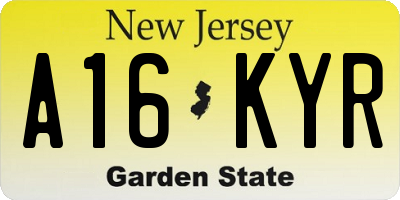 NJ license plate A16KYR