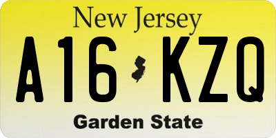 NJ license plate A16KZQ