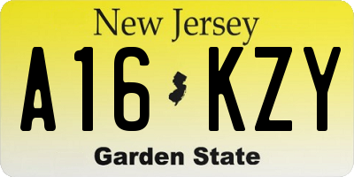 NJ license plate A16KZY