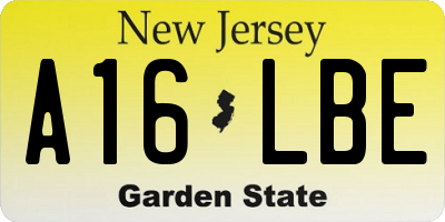 NJ license plate A16LBE
