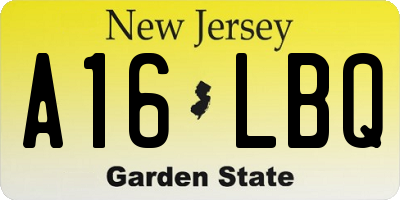 NJ license plate A16LBQ