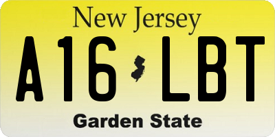 NJ license plate A16LBT