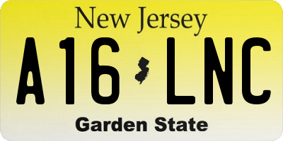 NJ license plate A16LNC