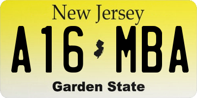 NJ license plate A16MBA