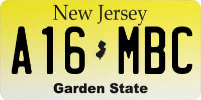 NJ license plate A16MBC