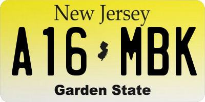 NJ license plate A16MBK
