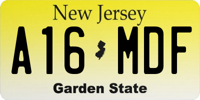 NJ license plate A16MDF