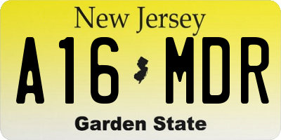 NJ license plate A16MDR
