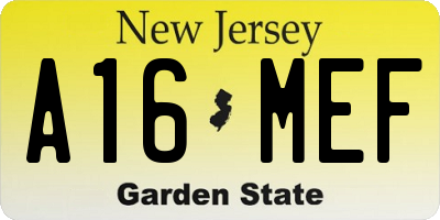 NJ license plate A16MEF