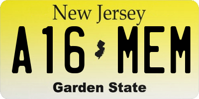 NJ license plate A16MEM