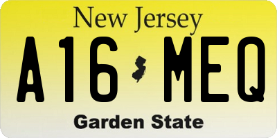 NJ license plate A16MEQ