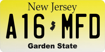NJ license plate A16MFD