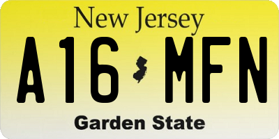 NJ license plate A16MFN