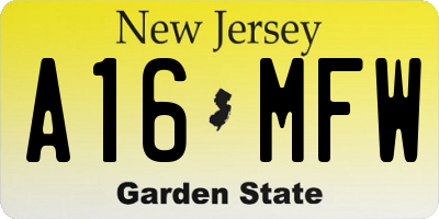 NJ license plate A16MFW