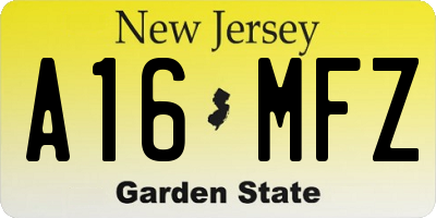 NJ license plate A16MFZ