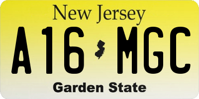 NJ license plate A16MGC