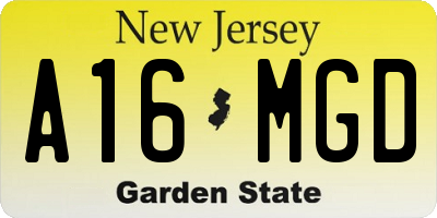 NJ license plate A16MGD