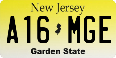 NJ license plate A16MGE