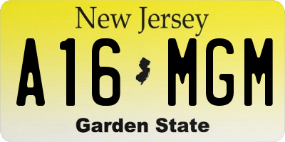NJ license plate A16MGM