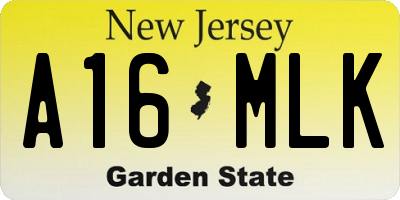 NJ license plate A16MLK