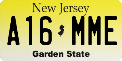 NJ license plate A16MME