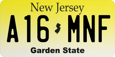 NJ license plate A16MNF