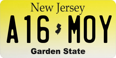 NJ license plate A16MOY