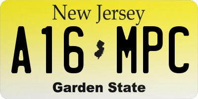 NJ license plate A16MPC