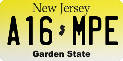 NJ license plate A16MPE