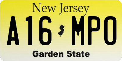 NJ license plate A16MPO