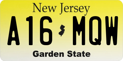 NJ license plate A16MQW