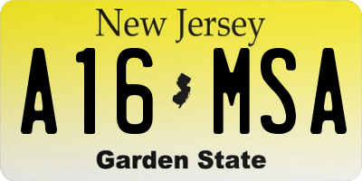 NJ license plate A16MSA