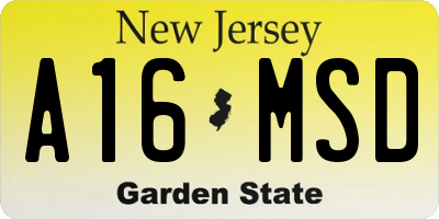 NJ license plate A16MSD