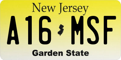 NJ license plate A16MSF
