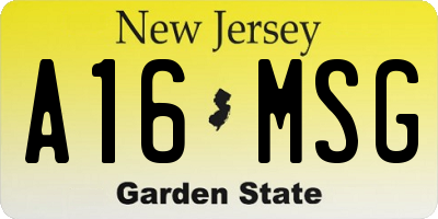NJ license plate A16MSG